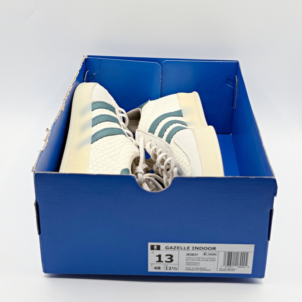Adidas Gazelle Indoor / Size 13 Men / Woven Cream White Teal JR3837 - NEW - Picture 2 of 11